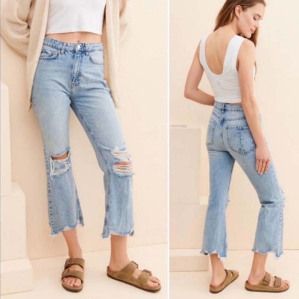 BDG Wico Destroyed High Waisted Cropped Flare Jean